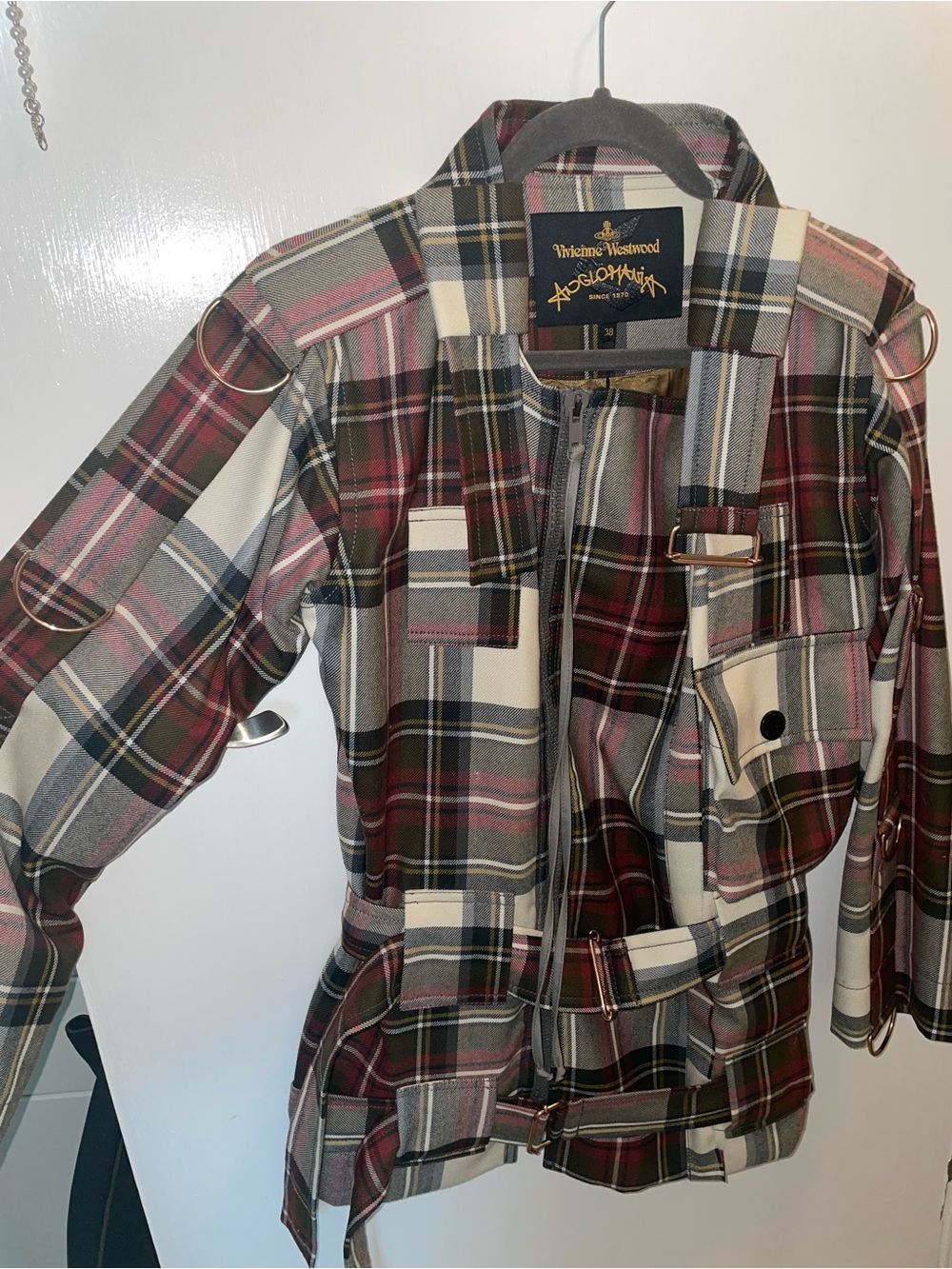 Vivienne Westwood Plaid Multi-Color Belted & Zip Up Jacket View 3